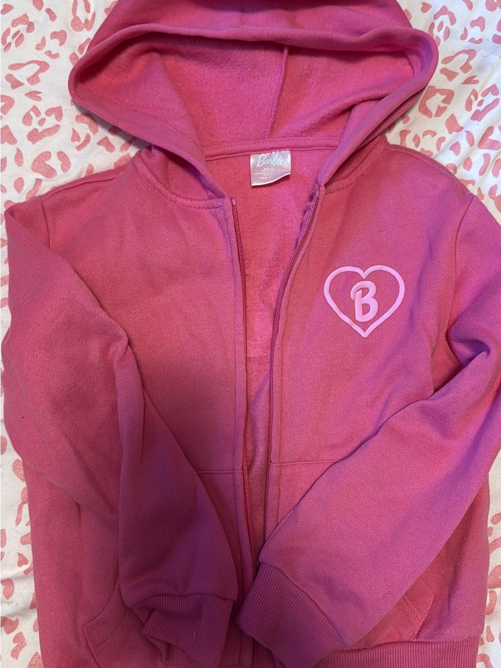 Barbie Pink Hooded Zip-Up Sweatshirt with Heart 'B' Logo